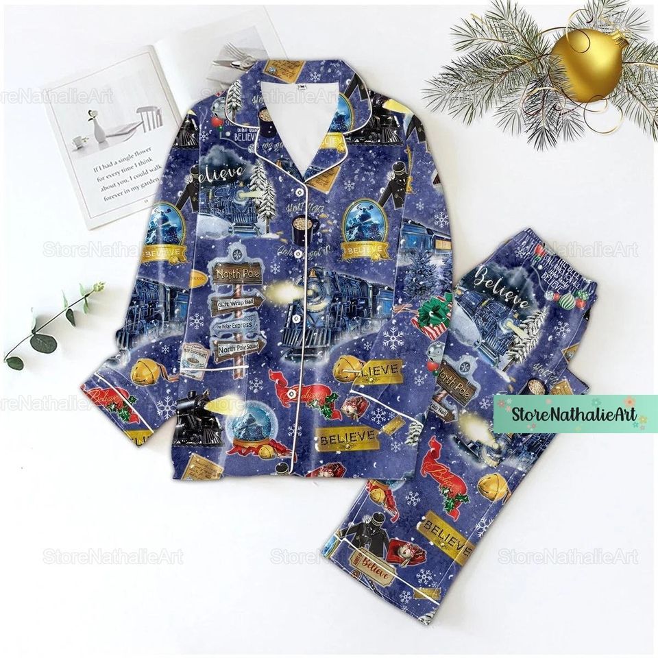 North Pole Pajamas, Believing Pajama Set, Train Xmas Pajamas