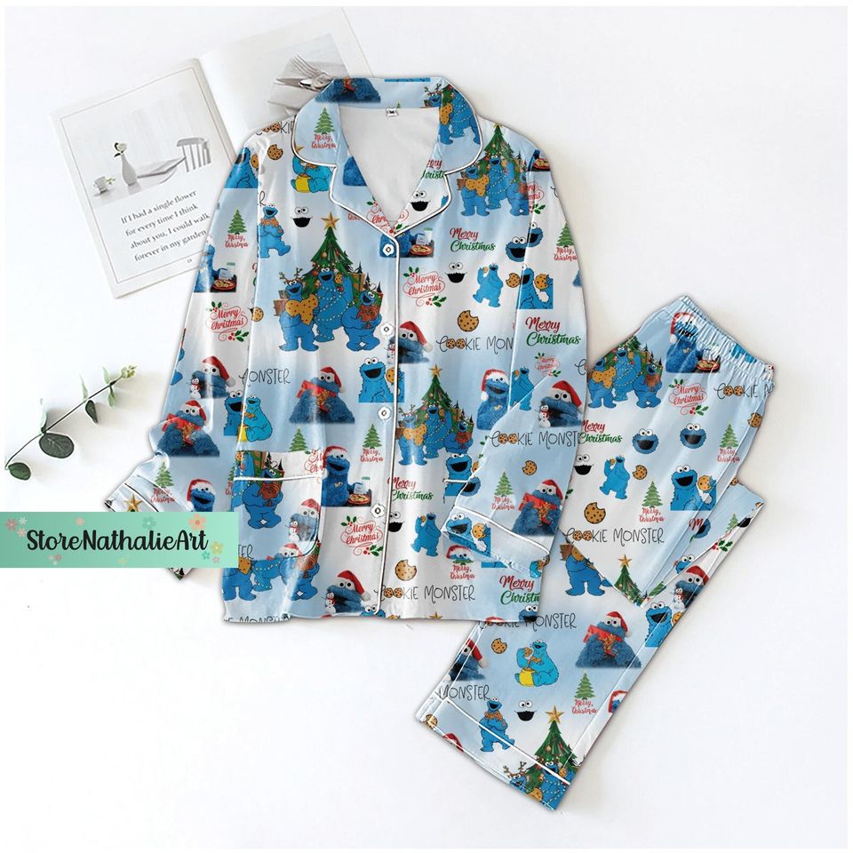 Cookie Monster Pajama Set, Cookie Monster Pajamas, Cookie Monster Night Pajamas