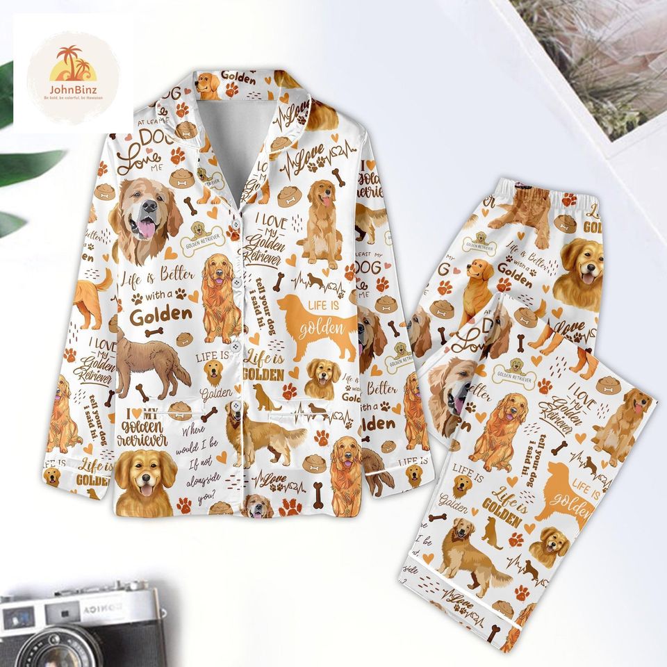 Golden Retriever Pajama Set, Golden Lover Pajamas, Golden Mom Pajamas