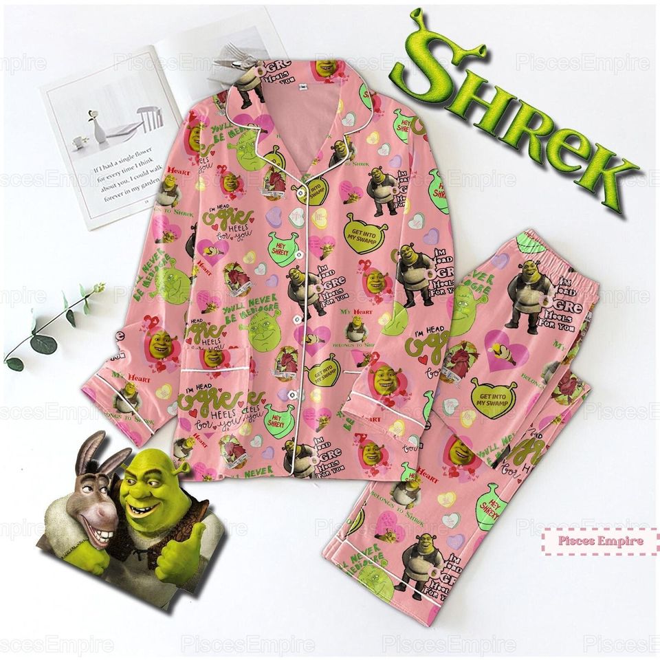 Shrek Face Pajamas, Shrek Bridesmaid Pajamas, Shrek And Fiona Pajama Set