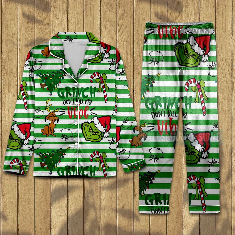 Funny Character Pattern Satin Pajama Set, Funny Character Pyjamas
