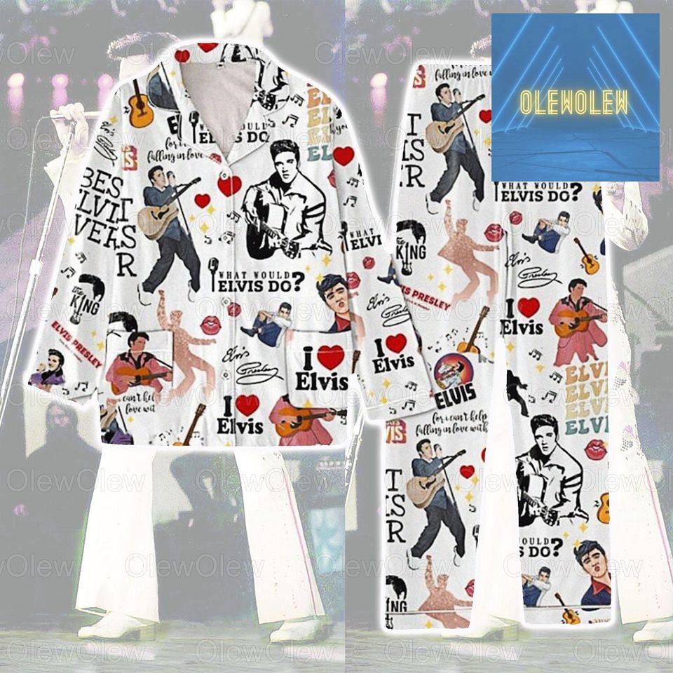 Elvis Presley Pajama Set, Rock And Roll Pajama Set, I Love Elvis Presley Midnight Shirt