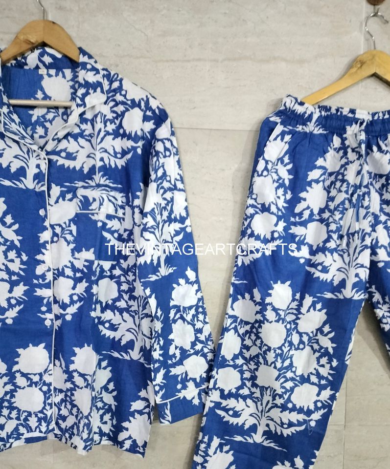Indian Cotton Pajama Sets, Floral Block Print Pajamas