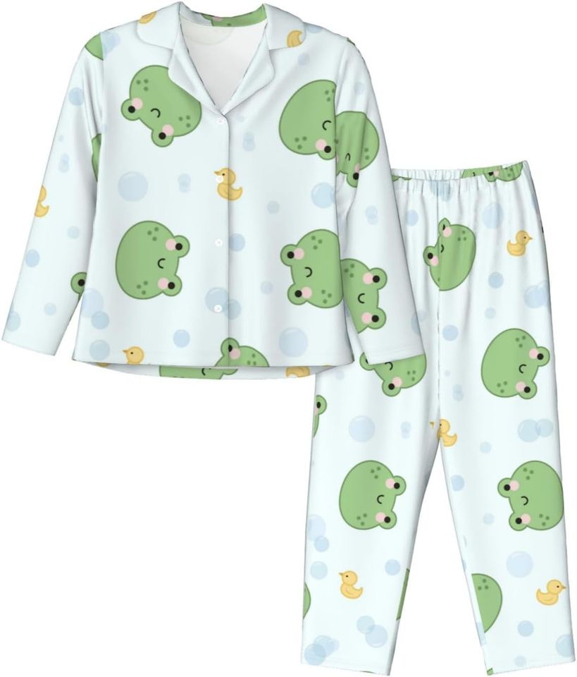Kawaii Frog Print Womens Pajama Sets