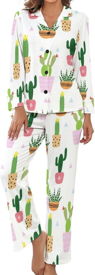 Cactus S Short Sleeve Satin Pajama Set ? Cool & Light For Summer