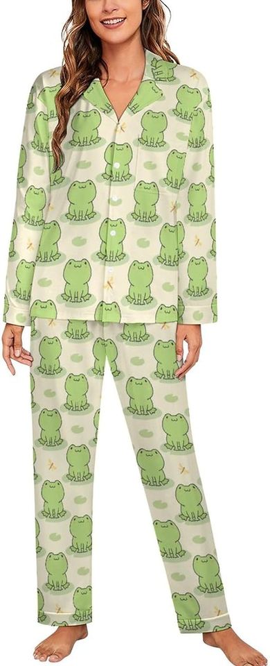 Cute Kawaii Frogs Long Sleeve Pajama Set