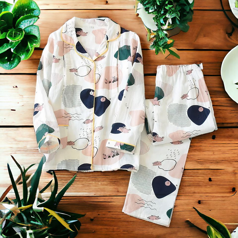 Cotton Pink Pyjama Set | Cute Pigs Pajama Set