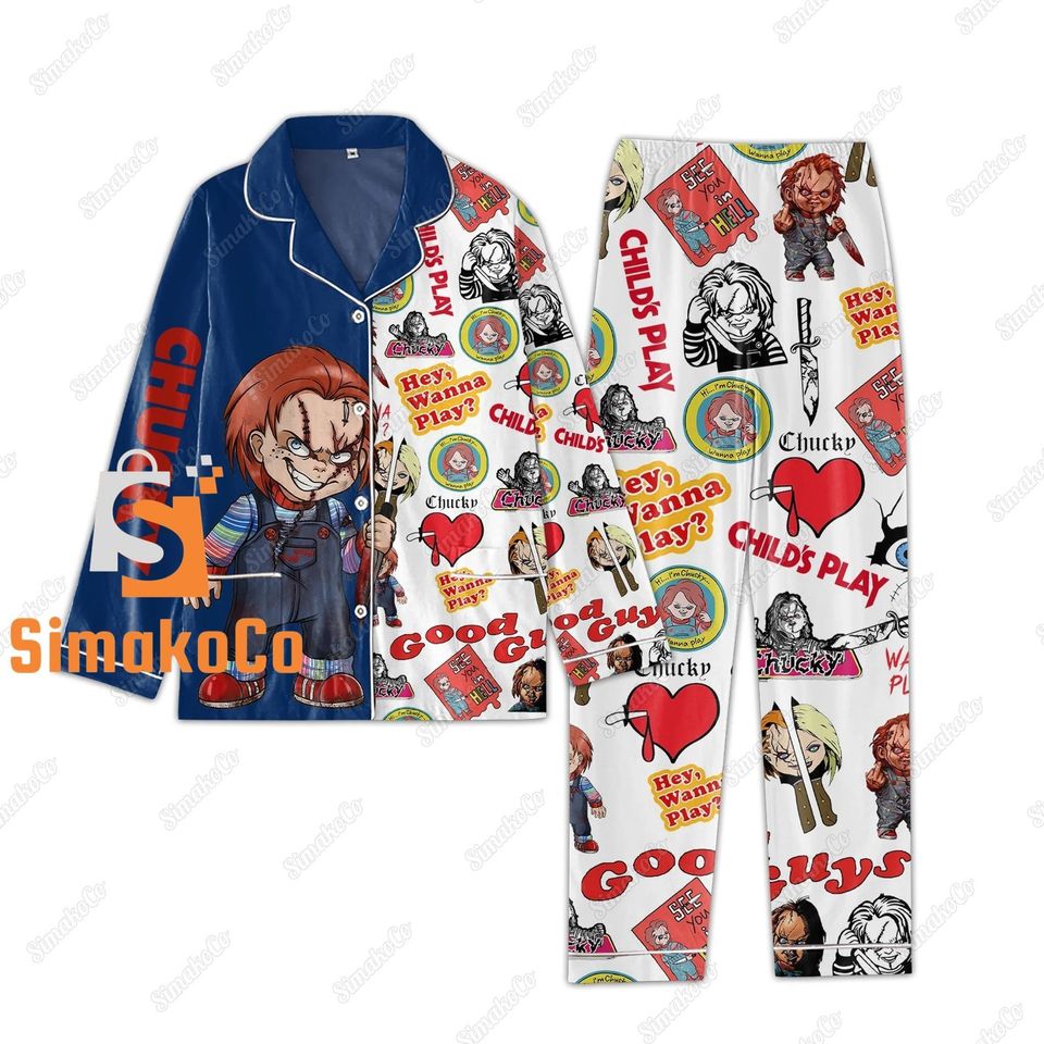 Chucky Pajama Set, Chucky Shirt, Chucky Pajamas, Chucky Gift, Horror Pajamas