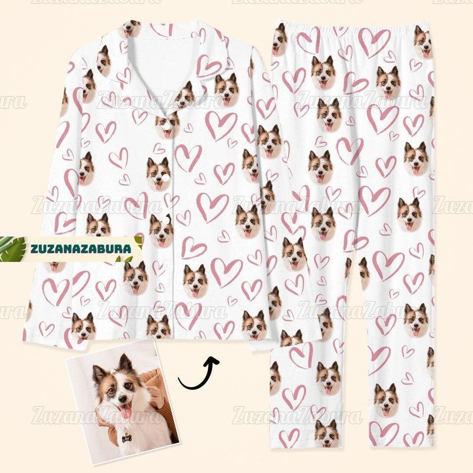 Custom Cat Dog Faces Pajama Set, Personalized Pet Photo Pajamas