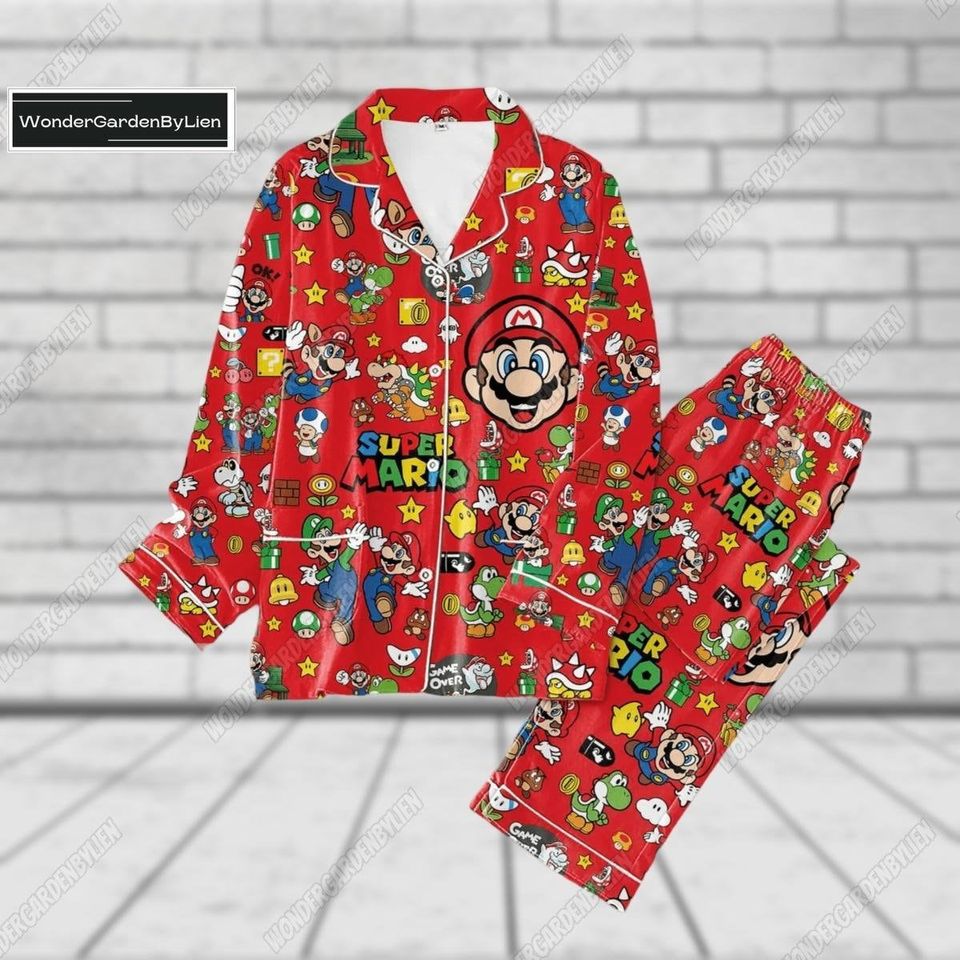 Mario Pajama Set, Super Mario Pajamas, Mario Sleeve Pajama