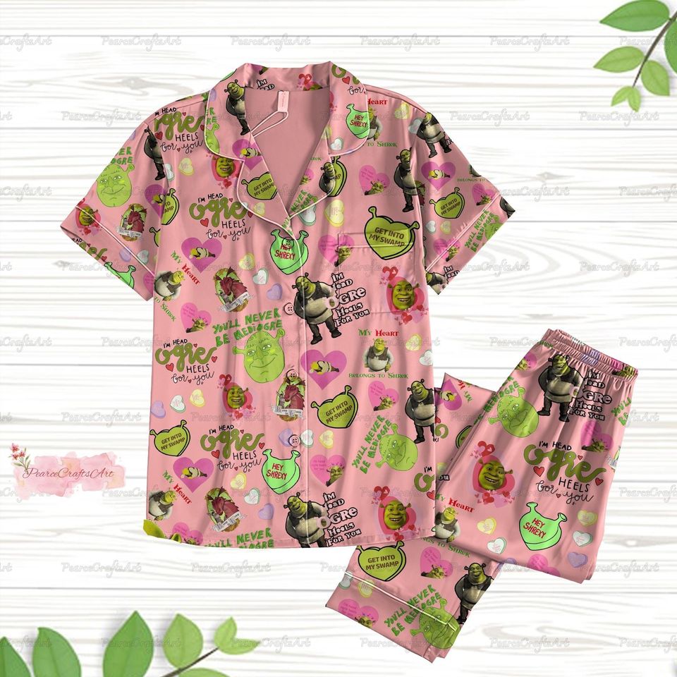 Shrek Face Pajama Set, Funny Shrek Pajama Set