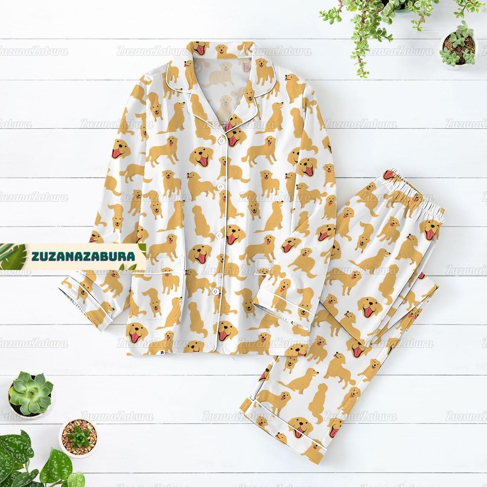 Golden Pajama Set, Golden Retriever Shirt, Golden Retriever Pajamas