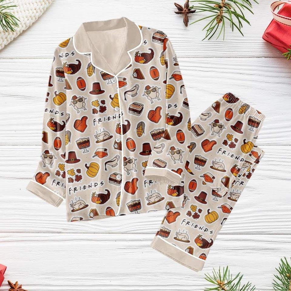 Friends Pajama Set, Thanksgiving Women Pajamas, Autumn Vibe Pajama Set