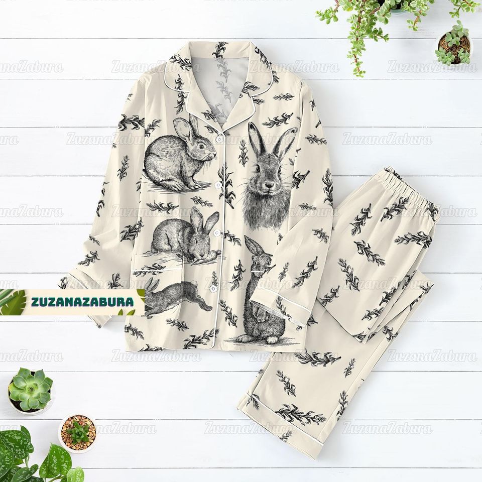 Rabbit Pajama Set, Rabbit Shirt, Rabbit Gift, Rabbit Pajamas