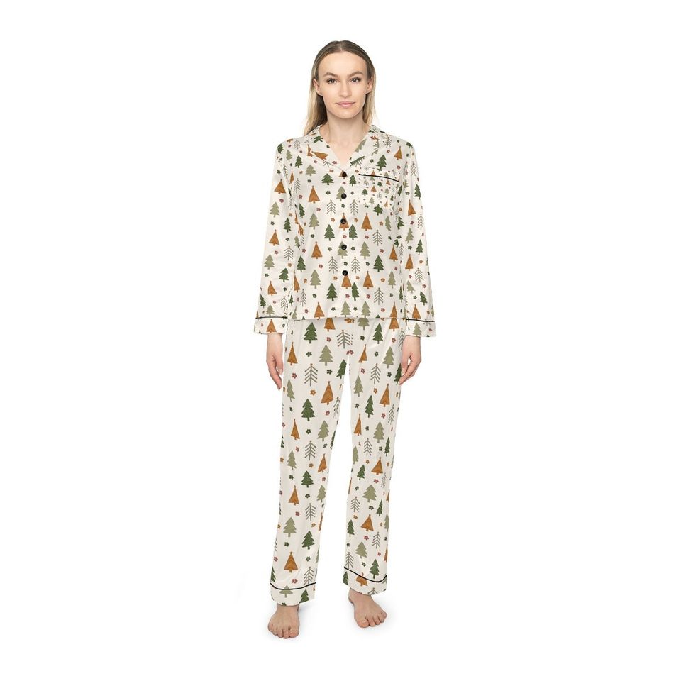 Pine Trees On Beige Background Pajama Set