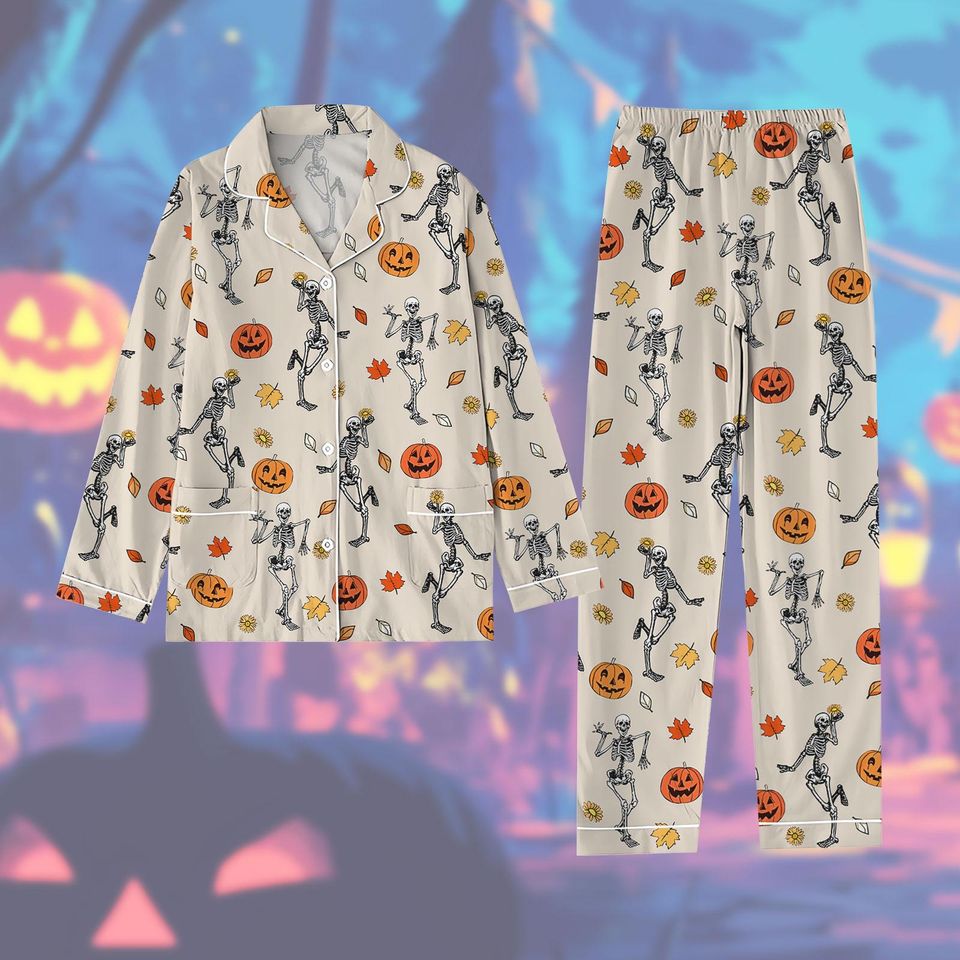 Halloween Dancing Skeletons Pajama Set, Halloween Pajama Set