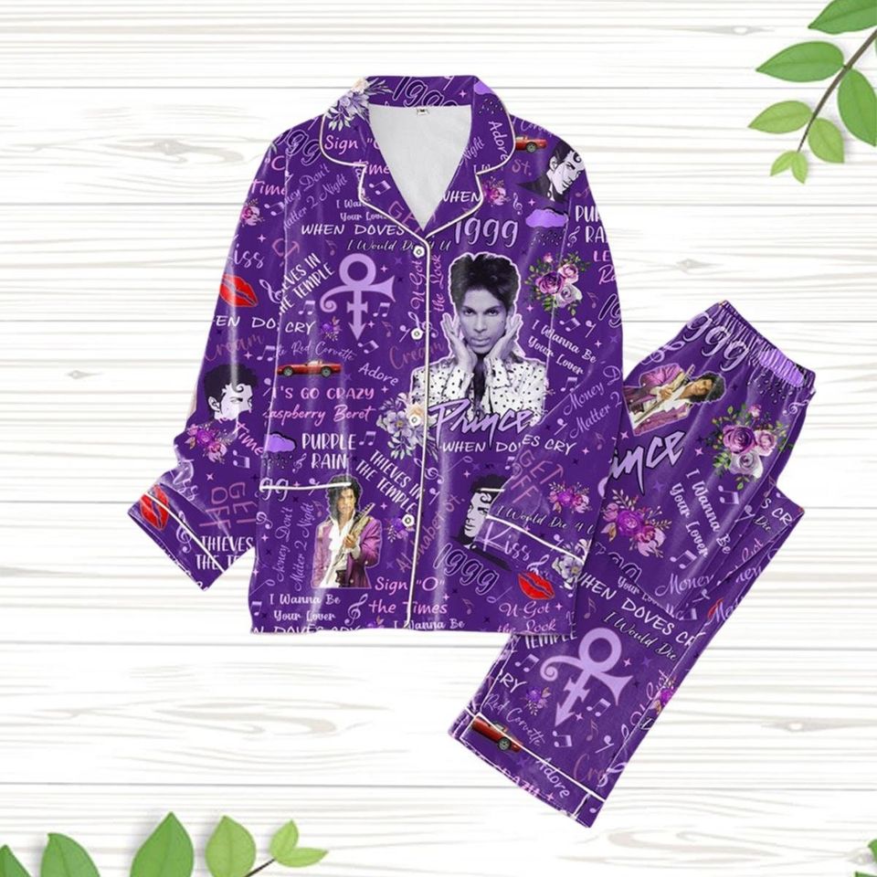 Prince Purple Pajama Set, Purple Pur Rain Shirt, Pur Rain Women Pajamas