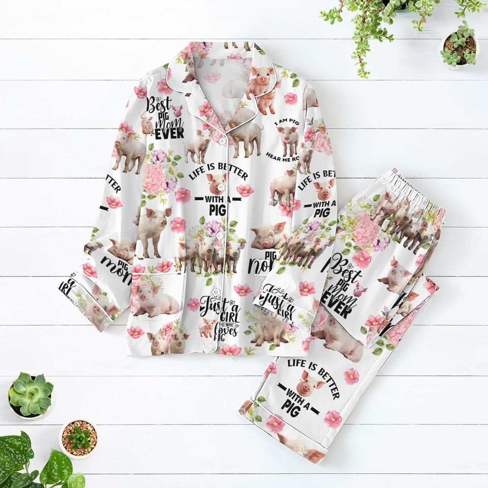 Cute Pigs Pajama Set, Pig Mom Pajamas, Animal Lover Shirt