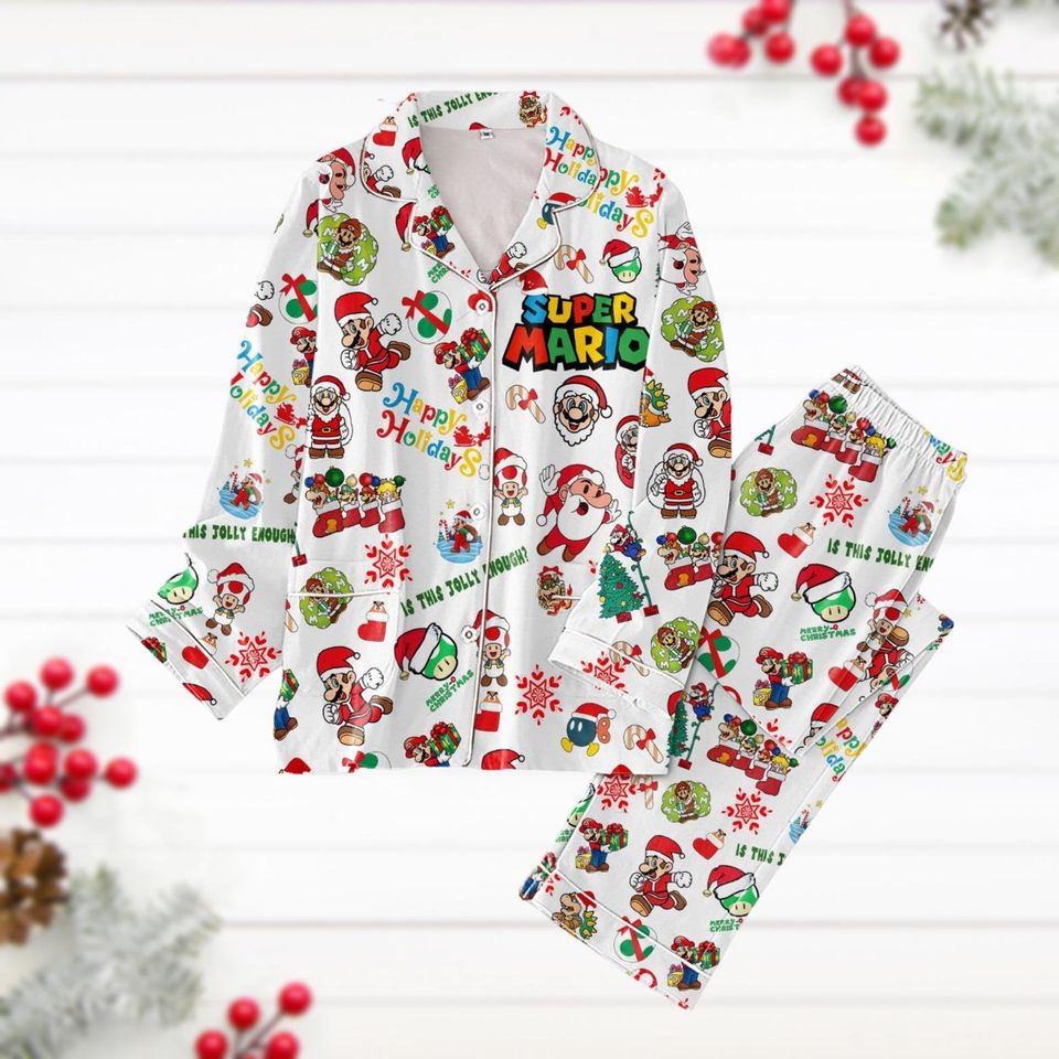 Super Mario Pajama Set, Mario Santa Holiday Pajama Set