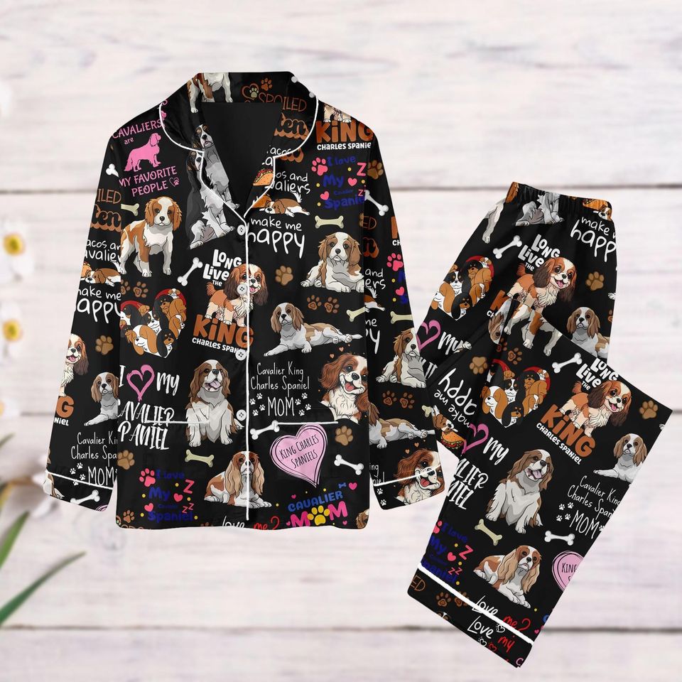 Cavalier King Charles Spaniel Pajama Set, Cute Cavalier Dog Pajama Set