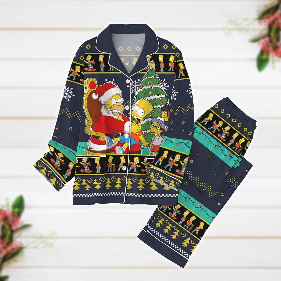 Pajamas, Simpsons Pajama Set, Santa Simpsons Xmas Pajama Set