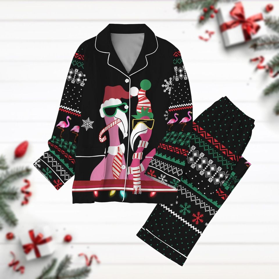 Flamingo Pajama Set, Santa Flamingo Holiday Pajamas