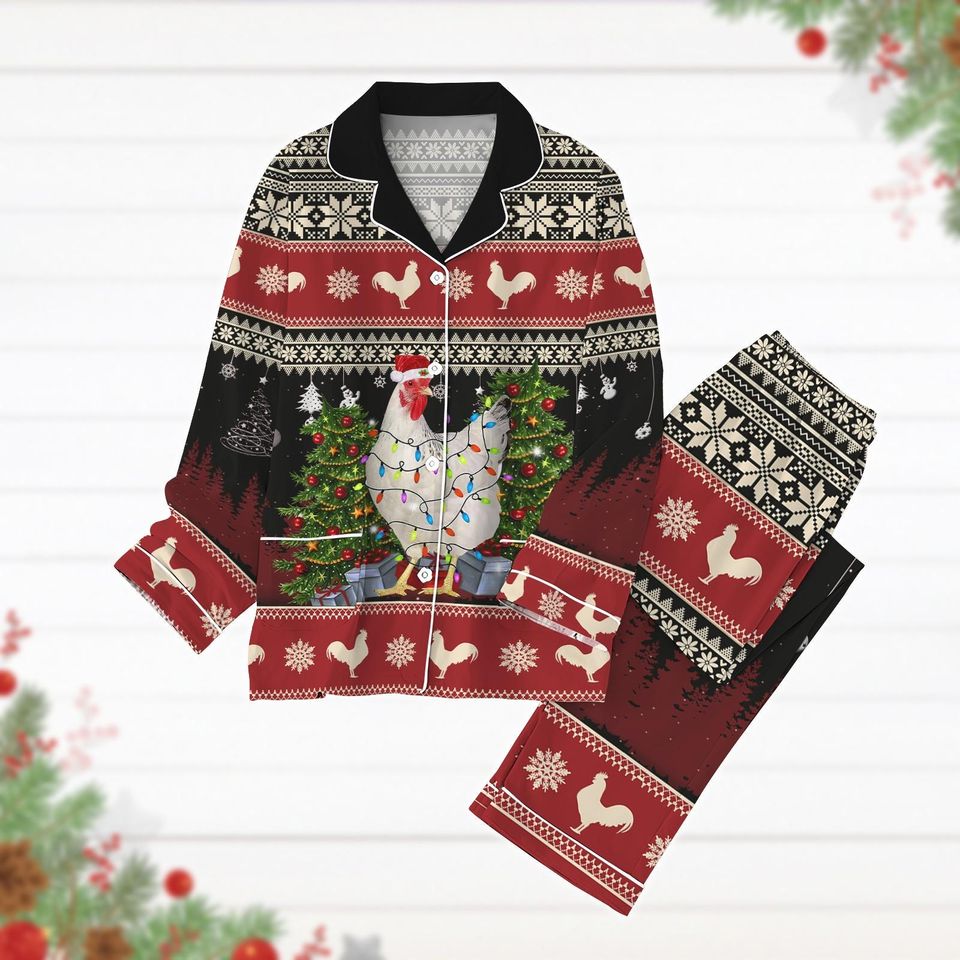 Ute Chickens Pajama Set, Farmer Holiday Pajamas