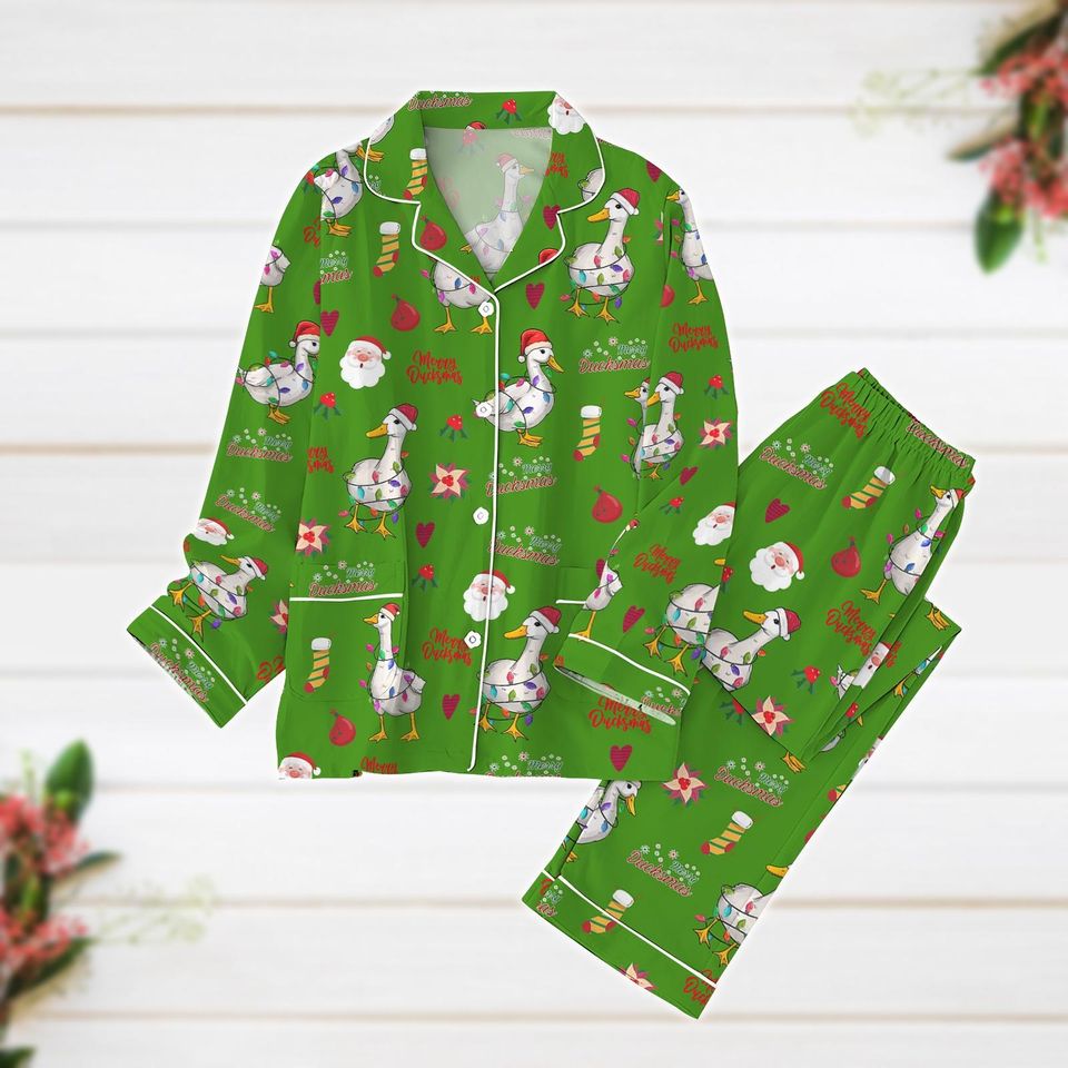 Pajamas, Ducks Santa Pajama Set, Farmer Xmas Pajama Set