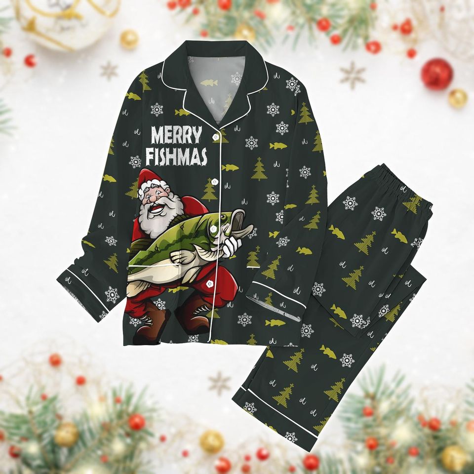 Merry Fishmas Pajama Set, Fisherman Bass Santa Pajamas