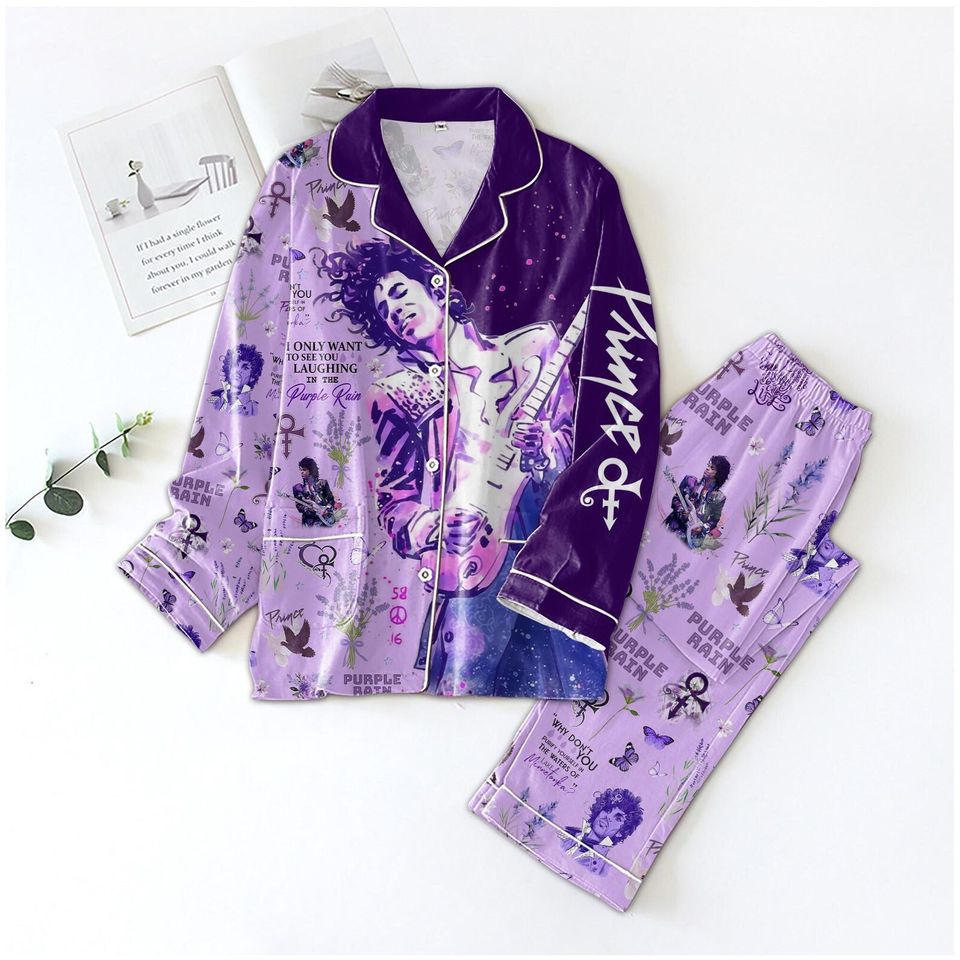 Prince Purple Pajama Set, Pur Rain Xmas Pajamas, Prince Fan Holiday Pajamas