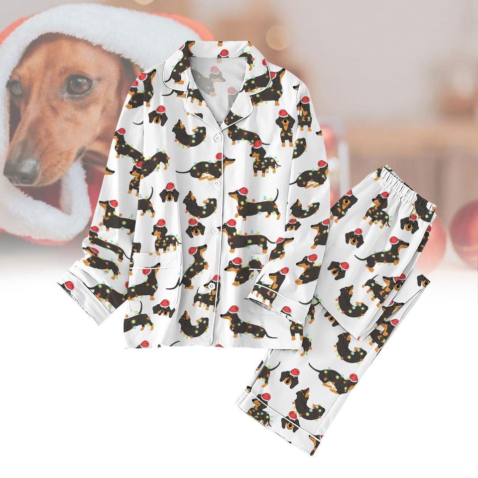 Dachshund Dogs Pajama Set, Dachshund Lights Pj Set