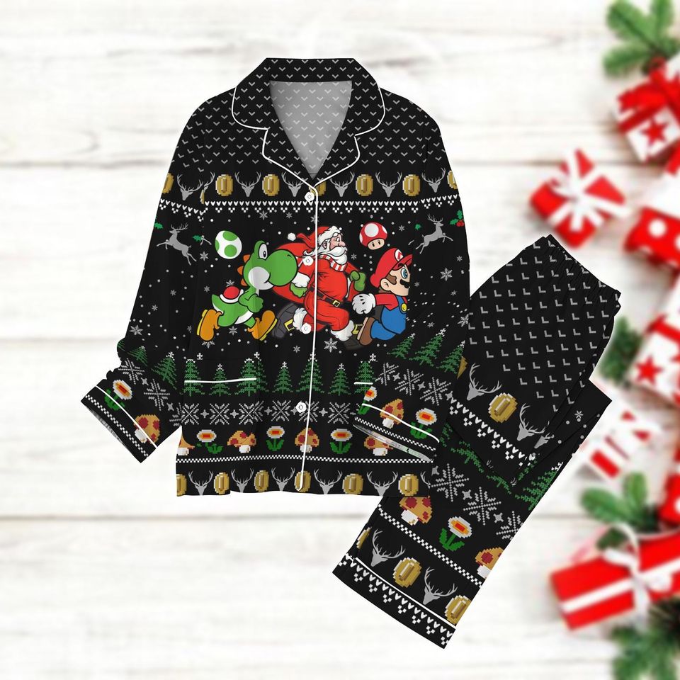 Super Mario Pajama Set, Mario Santa Holiday Pajamas