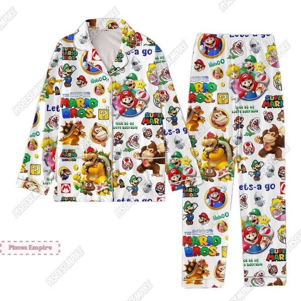 Super Mario Pajama Set, Mario Bros Pajama Pants, Princess Peach Holiday Pajamas