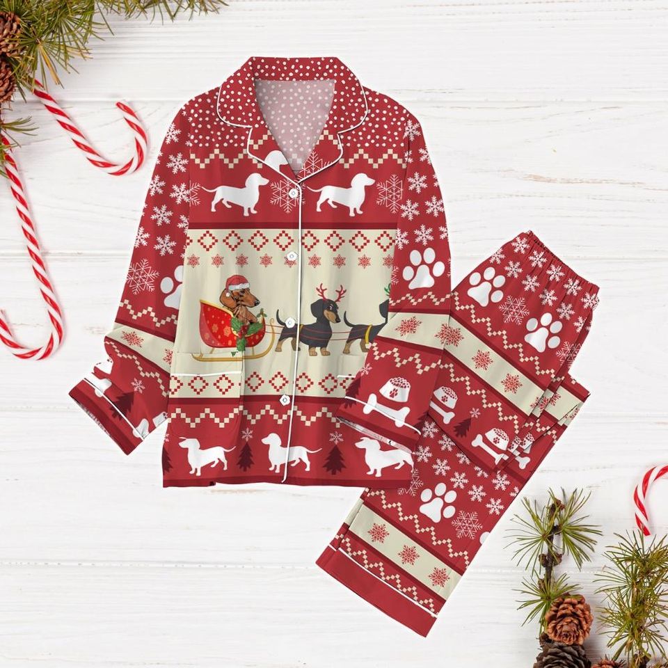 Dachshund Pajama Set, Sausage Dog Holiday Pajamas