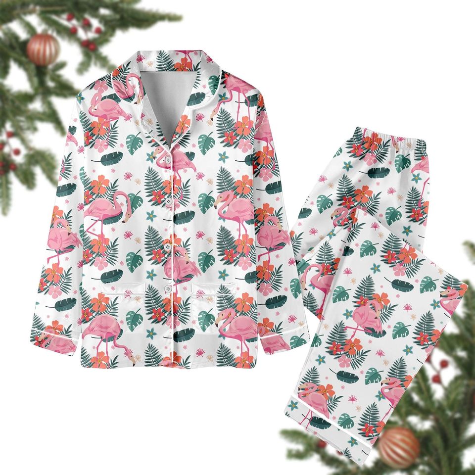 Flamingo Pajama Set, Tropical Pink Flamingo Pj Set Pants