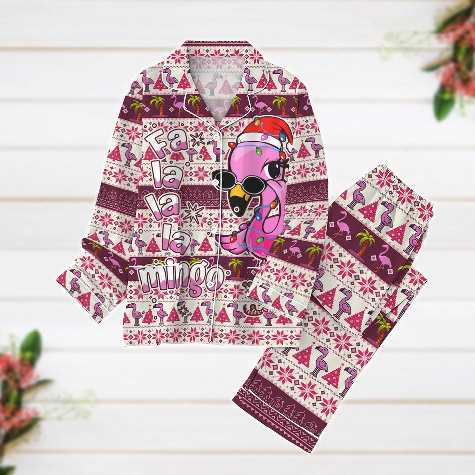 Pajamas, Flamingo Santa Pajama Set, Fa La La Mingo Pajamas