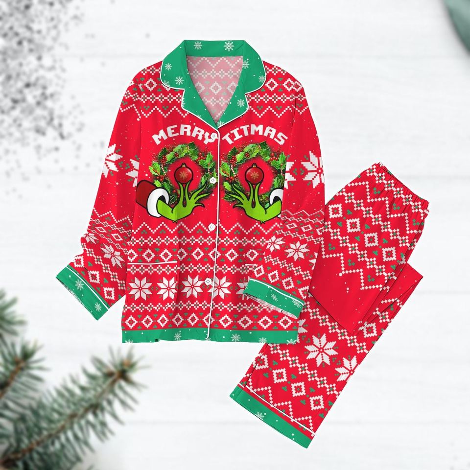 Chest Pajama Set, Merry Titmas Women Pajamas