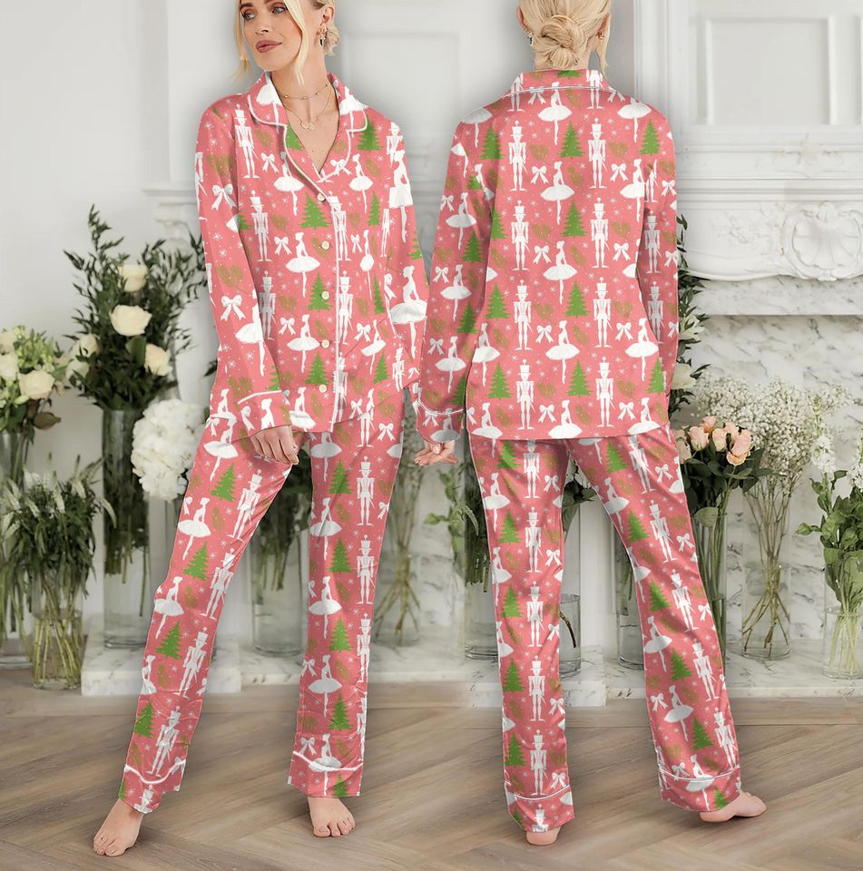 Nutcracker Coquette Pajama Set Women, Pink Fairy Holiday Pajama Set