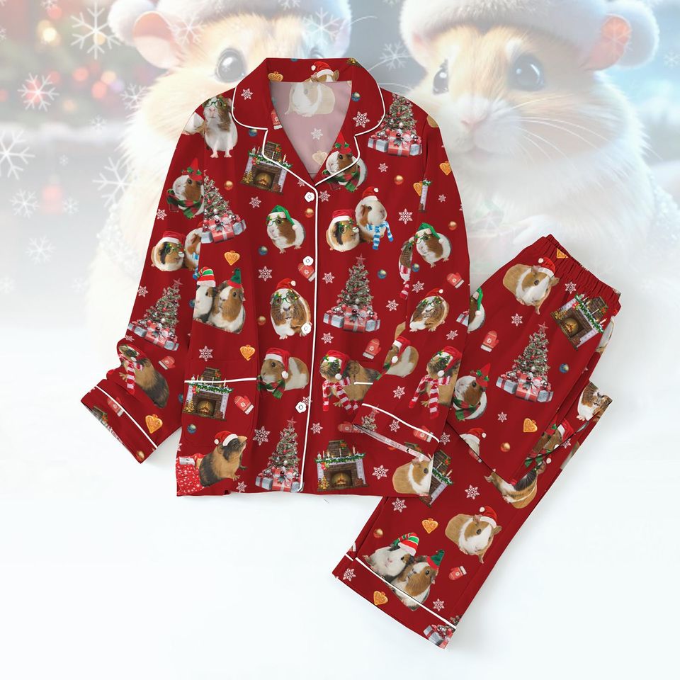 Hamster Pajama Set, Cute Hamster Santa Hat Thick Pajamas
