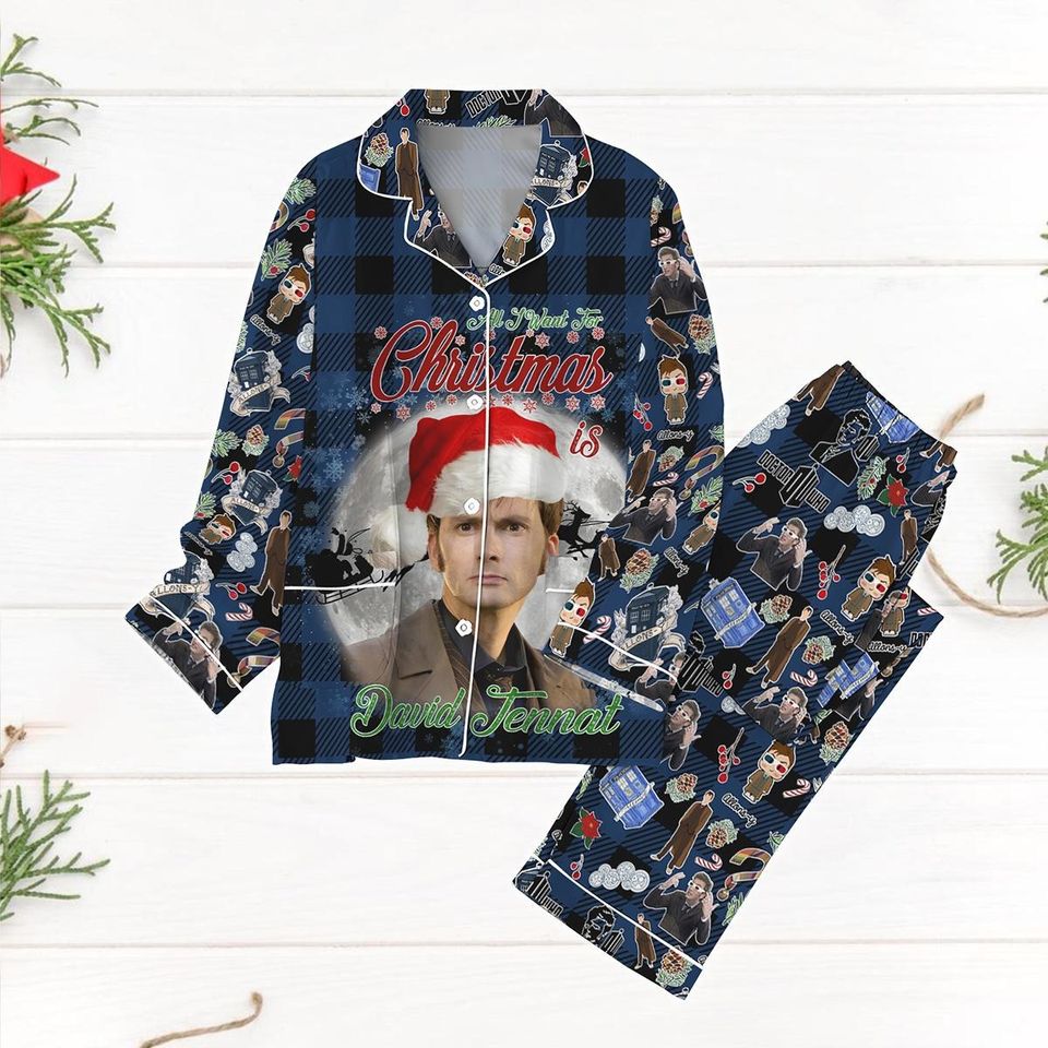 Doctor Who Xmas Pajama Set, David Tennant Santa Xmas Pajama Set