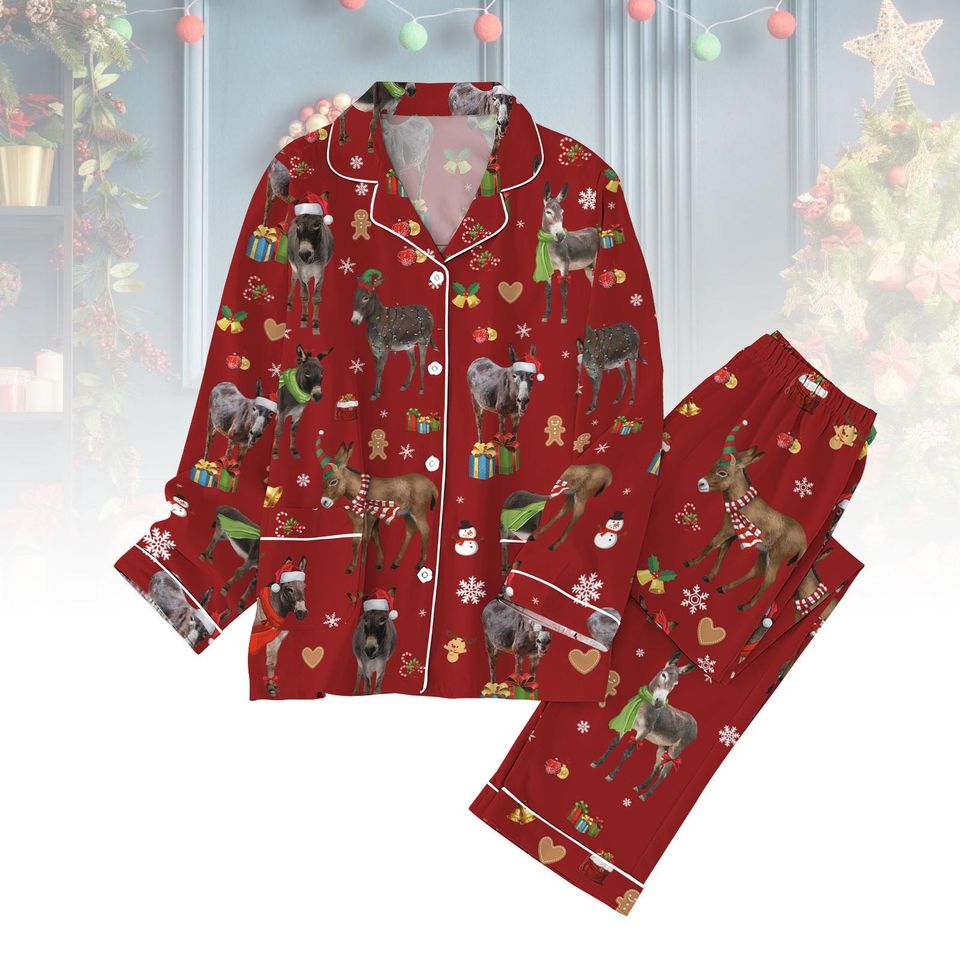 Merry Sheep Pajama Set, Farm Animals Santa Set Of Pajama Set