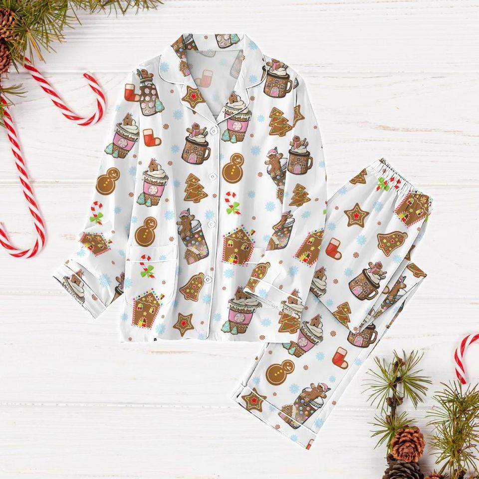 Coffee Pajama Set, Gingerbread Man Holiday Pajamas