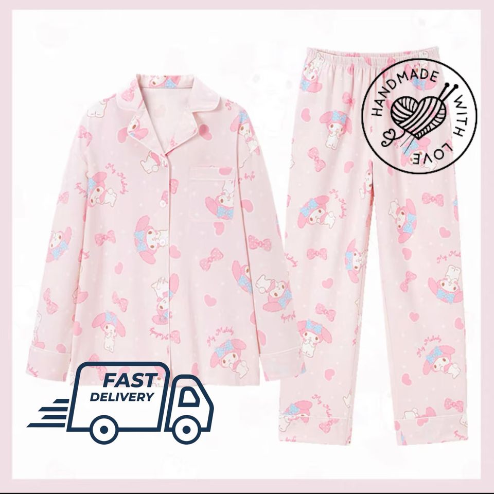 Long Sleeve Melody Kuromi & Cinnamor Pajama Set-Playful And Cozy Pajama Set