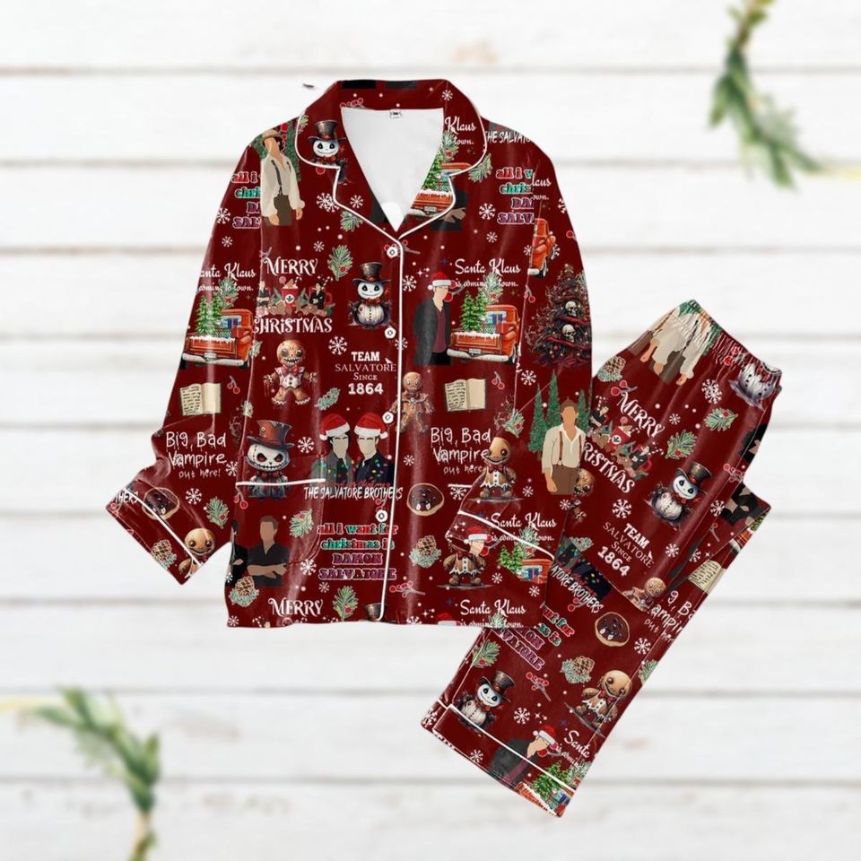 Salvatore Brothers Matching Pajama Set, Vampire Diaries Xmas Shirt, Family Pajamas