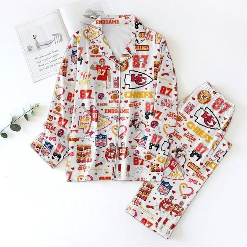 Taylor Kelce Silk Pajama Set, Go Taylors Boyfriend Pajama Set