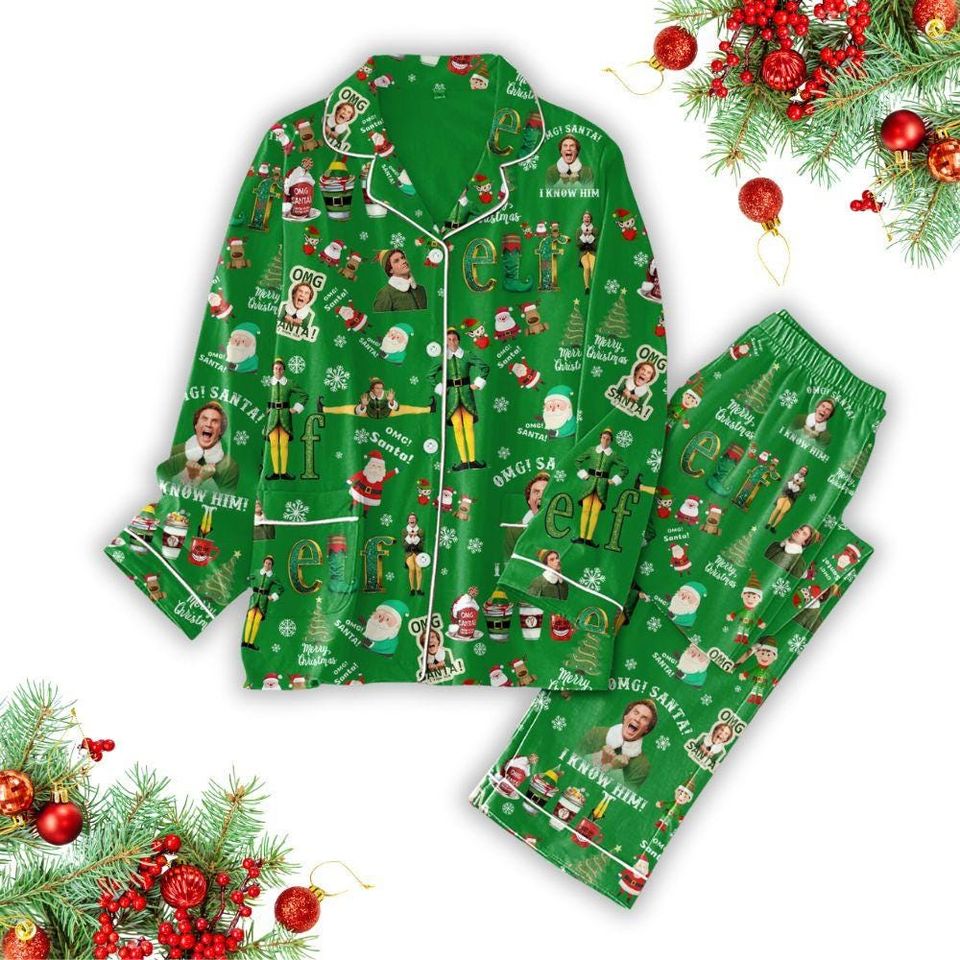 Buddy The Elf Pajama Set, Xmas Movie Shirt, Omg Santa I Know Him