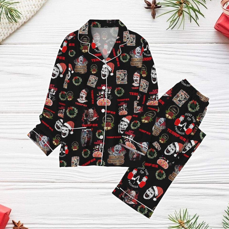 Terrifier Horror Pajama Set, Terrifier Movie Xmas Pajamas, The Art Clown Pajamas,