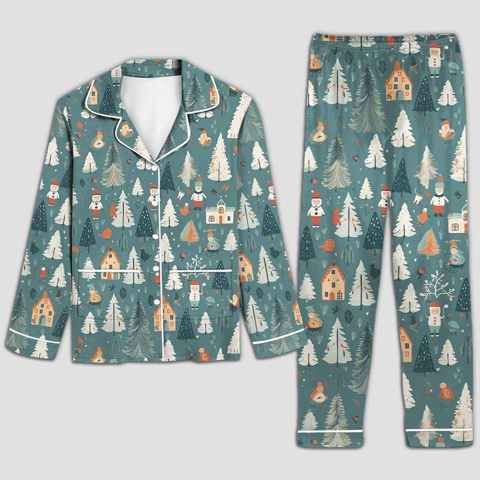 Cute Pajama Set, Santa Tree Long Pajama Set