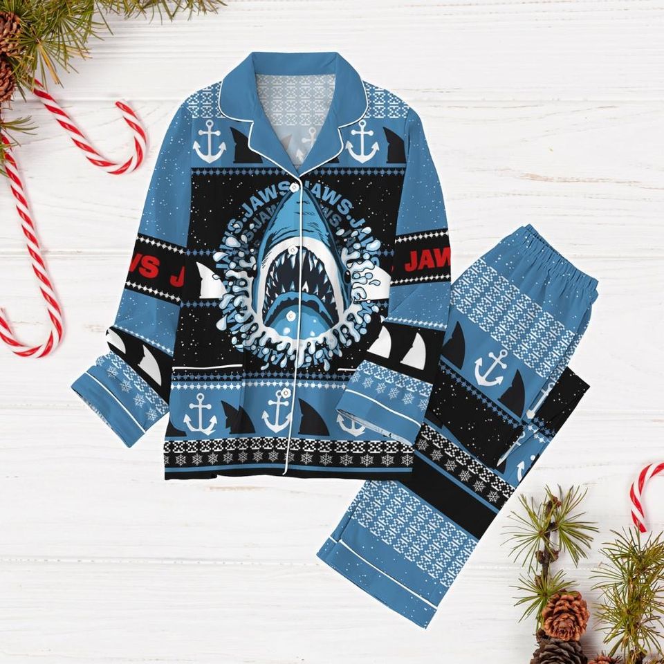 Jaws Movie Ugly Pajamas, Shark Holiday Pajama Set