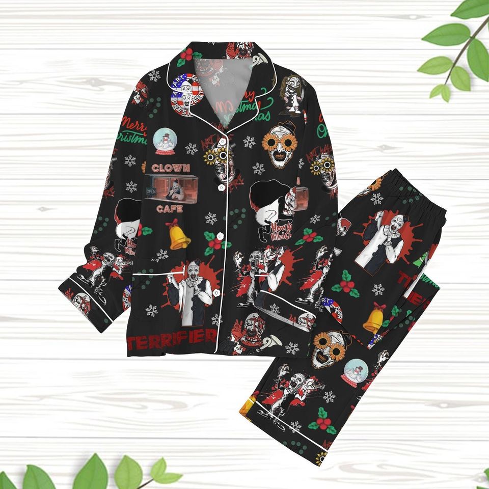 Terrifier Movie Xmas Pajamas, Terrifier Horror Pajama Set, The Art Clown Pajamas